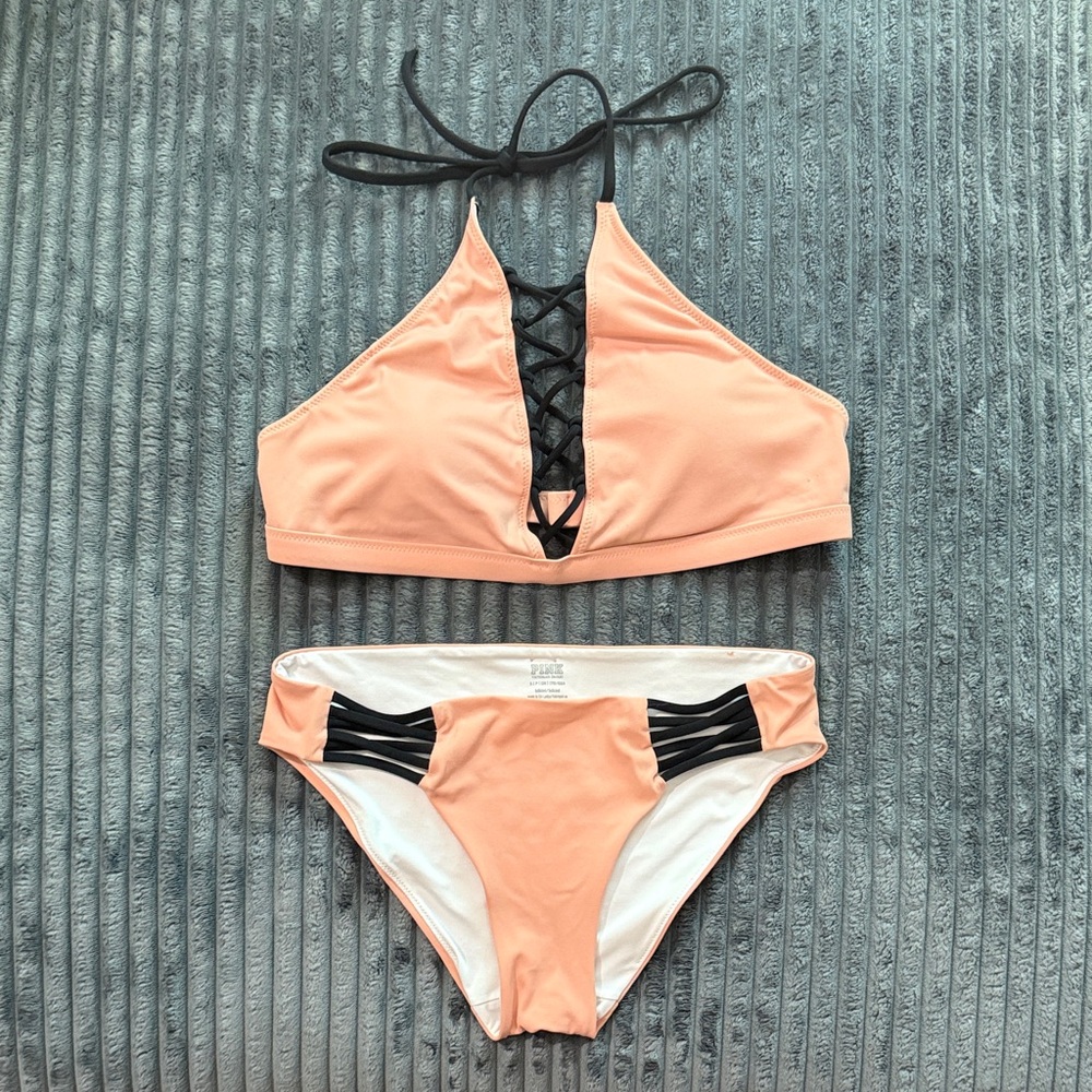 PINK Victoria's Secret Coral and Black Bikini